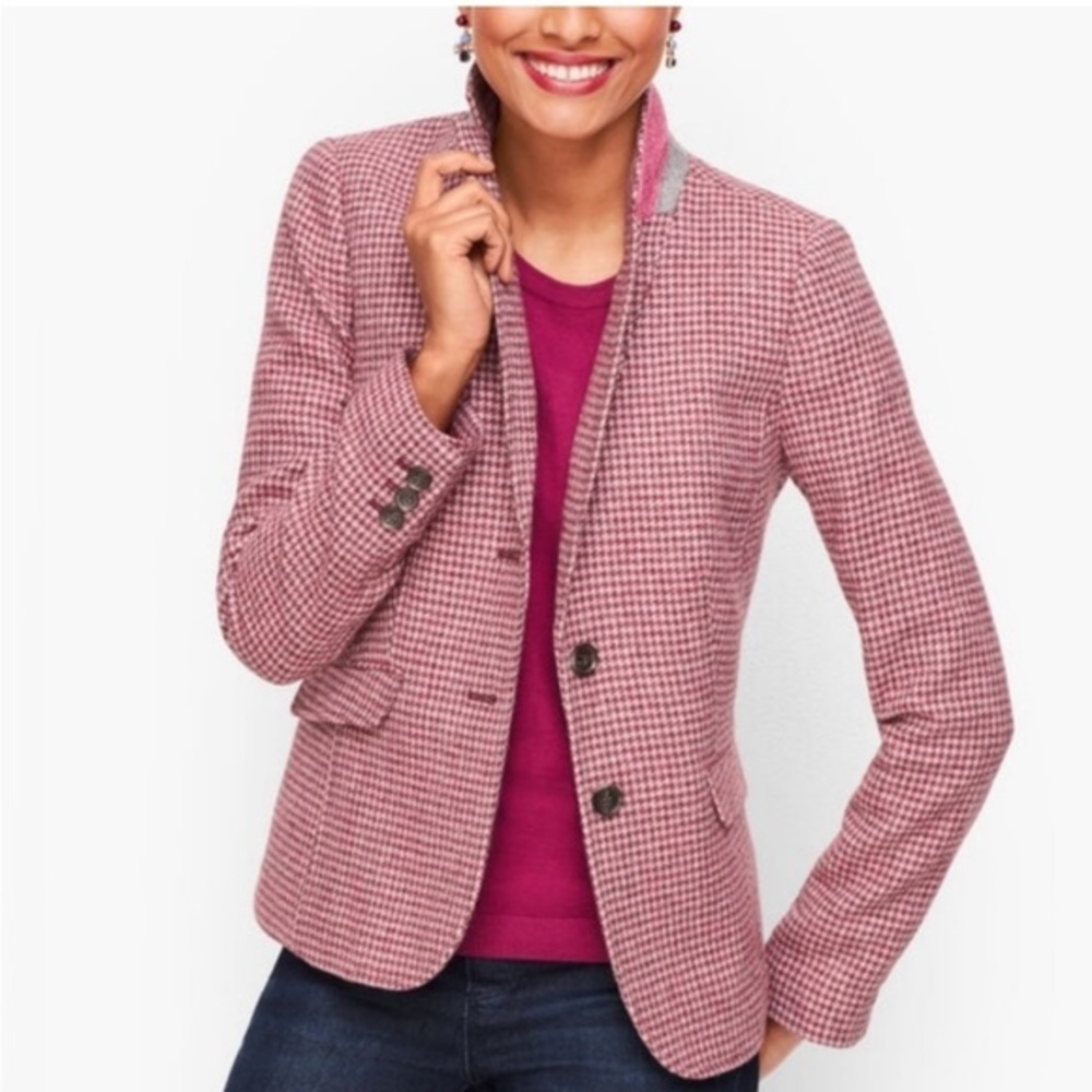 Talbots Pink Shetland wool houndstooth jacket blazer size 10 , NWOT